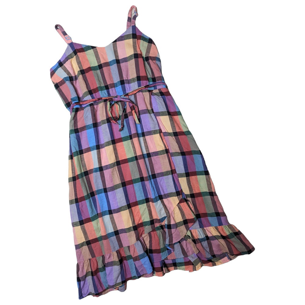 Lane Bryant Pastel Rainbow Plaid Adjustable Strap Ruffle Hem Maxi Dress 20